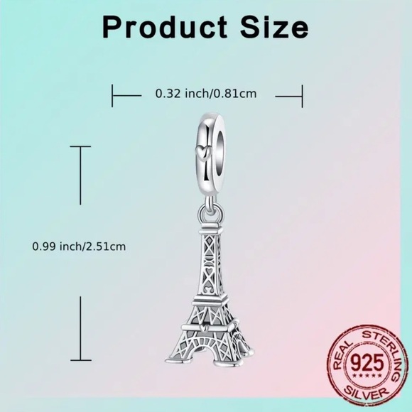 925 Sterling Silver Eiffel Tower Pendant/Charm - NWT - Picture 4 of 5